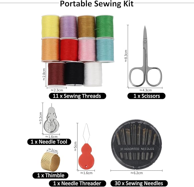 Saipe Portable Sewing Kit Basic Needle and Thread Kit for Beginners and Advanced Sewing Supplies and Accessories Stylish Case with Thread in 11 Colors, Scissors, Needles and Threader (White)