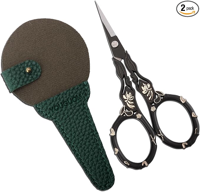 Little Detail Scissors with Case, Sharp Needlework Scissor for Sewing Craft Crochet Cross Stitch Yarn, Thread Snips Small Embroidery Shears Black