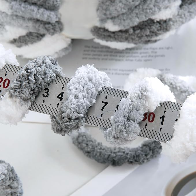 HOMBYS 8 Pack Giant Chunky Yarn for Crocheting and Hand Knitting/Arm Knitting - Super Bulky Large Soft Fluffy Tie Dye Plush Fuzzy Mixed Color Thick Chenille Yarn (Dark Grey, Grey, White)
