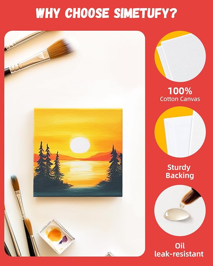 Simetufy Mini Canvas Boards for Painting 12 Pack 4x4inch, White Blank Paint Canvas Panels 100% Cotton Primed Acid Free for Oil, Watercolor, Acrylic, Gouache