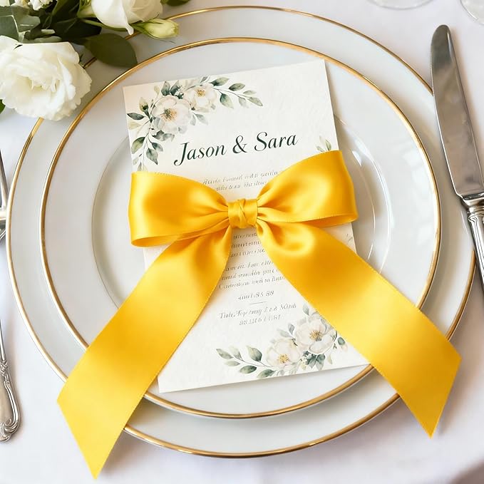 1-1/2" x 50 Yards Satin Ribbon - Yellow Silk Ribbon with Spool - Ideal for Gift Wrapping, Floral Bouquets, Crafts, Wedding Party Decorations, Christmas and Sewing Projects