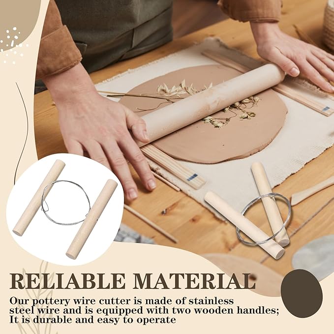Yalikop 30 Pcs Wire Clay Cutter with Wood Handle Easy to Use Steel Wire Cutting Tools Cheese Dough Cutting Pottery Tools for Mud Line Pottery Clay Ceramic Art Sculpture Carving Tool Supplies