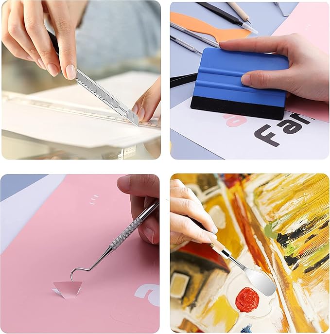 Famomatk 23PCS Weeding Tools for Vinyl, Craft Weeding Tools Set with 12Inch Paper Cutter and Trimmer for Scrapbooking,Silhouettes,Cameos,Lettering,Cutting,Craft Paper, Labels and Cardstock(White)