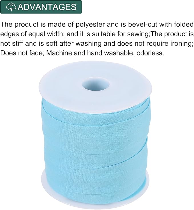 MECCANIXITY 3/4 Inch Single Fold Bias Tape Cotton Continuous Bulk Bias Tape for Sewing, Seaming Quilting Hemming Binding Crafts (Light Blue 25 Yards)