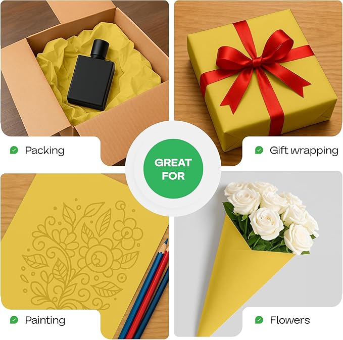 Yellow Kraft Paper Roll 36" x 1200" (100 feet) with Cutter - USA-Made Gift Wrapping Paper for Packing, Moving, Shipping & Crafts/Arts - 100% Recyclable Natural Craft Material by IDL Packaging