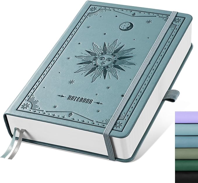 EMSHOI A5 Graph Paper Notebook, 320 Pages Hardcover Leather Journal, 100gsm Thick Square Grid Paper for Work, School, Math, Engineering, Writing & Graphing – 5.75”x8.38” GrayBlue