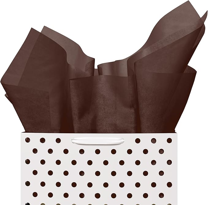Party Solids Brown Tissue Paper for Gift Bags - 20" X 30" Bulk Tissue Paper Brown 480 Sheets 17 GSM - 10lb Newsprint for Packing, Birthday Gift Box Filler, Packing Supplies & Moving Supplies