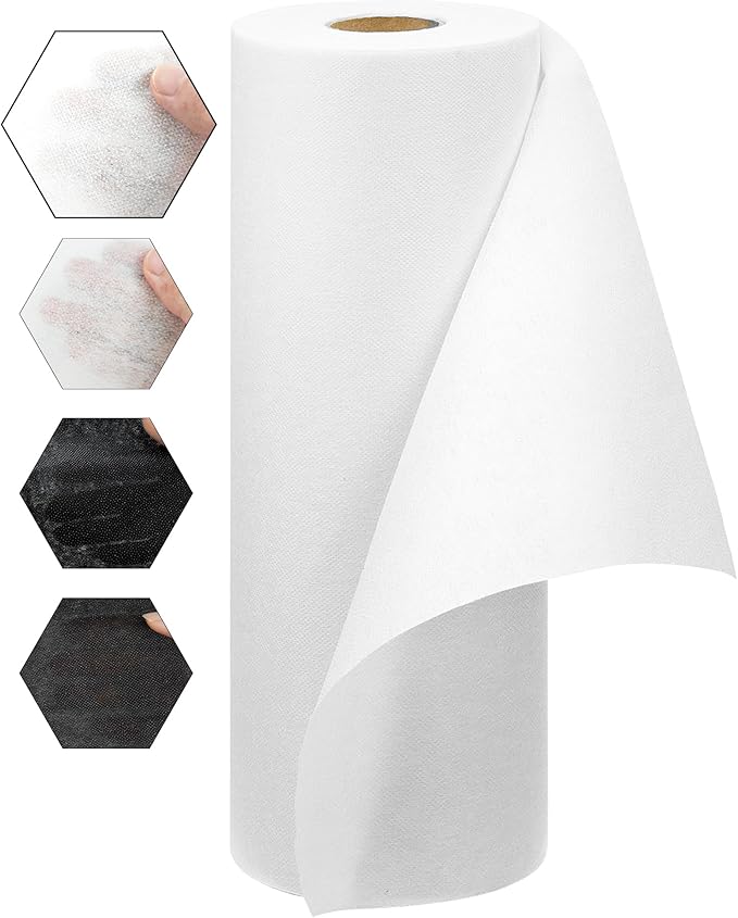 FIVEIZERO Medium Weight Iron-On Non-Woven Fusible Interfacing: 12in x 30yd Medium Weight Non-Woven Interfacing Iron On Polyester Single-Sided Interfacing for DIY Crafts Supplies