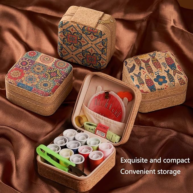Sewing Box,Portable Travel Sewing Kit ，Vintage Soft Wood Print Sewing Kit,Mini Sewing Kits Storage Box,with 11 Color Thread, Scissors, Needles, Tape Measure and Other Accessories (Sunflower)