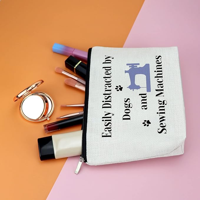 Sewing Gift for Women Quilter Gifts for Dog Lover Makeup Bag Seamstress Gift for Sewers Cosmetic Bag Sewing Machine Gifts for Dog Mom Owner Quilters Travel Pouch