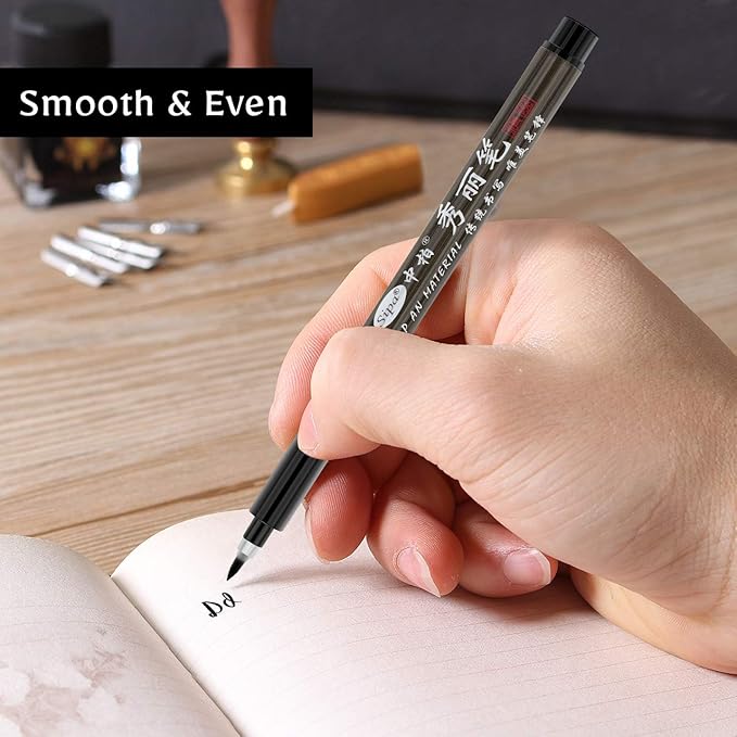 Calligraphy Pens Set for Beginners, Hand Lettering Pens Brush Drawing Markers Kits Chinese Japenese Pens Black Ink for Journaling, Writing, Art Drawing, 3 Size(Pack of 6)