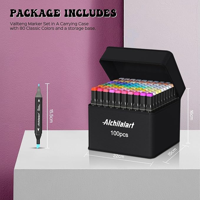 alchilalart 120 color alcohol base markers, alcohol marker set with base, double head alcohol sketch drawing markers animation for adults and children