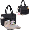 Teamoy Knitting Bag Tote, Puffer Yarn Bag, Crochet Bag Organizer for Yarn Storage, Yarn Holder for Crocheting, Black
