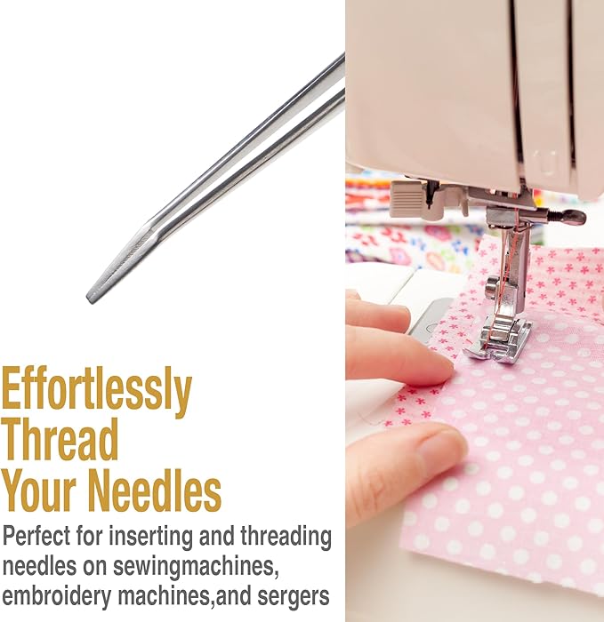 Beaditive 6-inch Sewing Machine Tweezers Set (3-PC) Serrated Bent Tips | Professional Grade, High Precision | Stainless Steel