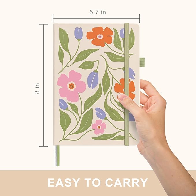 &And Per Se Dotted Journal Notebook for Women&Men with Pattern, A5 Leather Hardcover, 160 Pages 100GSM Thick Dotted Paper, 3 Sheets of Stickers Included, 5.7'' x 8'' (Botanical Floral)