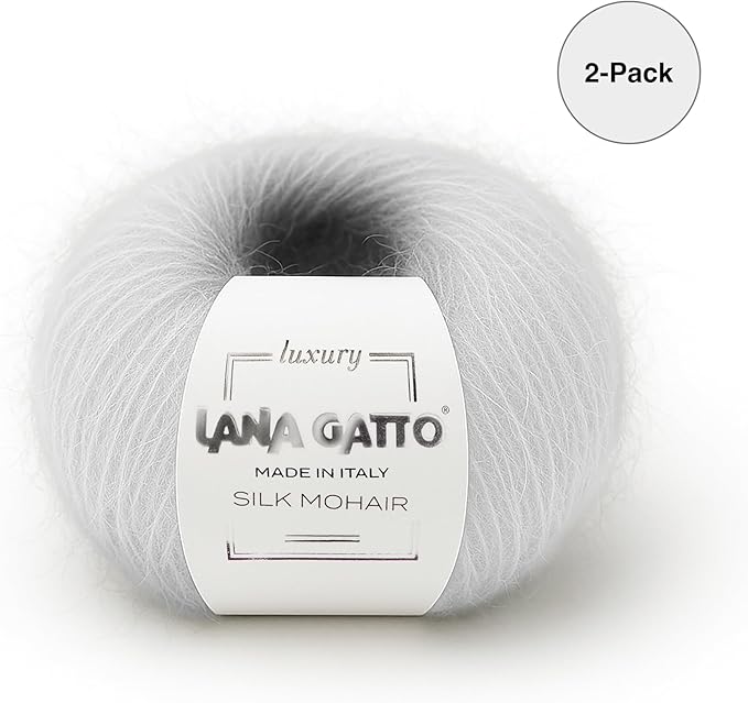 Silk Mohair Luxury Yarns, Premium and Soft Blend for Knitting, Made in Italy (White - 6027, 2)