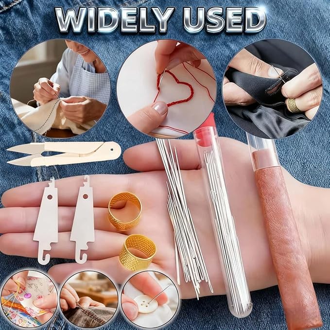 43pcs Big Eye Steel Sewing Kits Christmas White Elephant Gifts for Grandma Adults Teen Girls Beginner Traveler DIY Craft Enthusiasts, Threader and Stainless Steel Sewing Needles, Storage Pouch