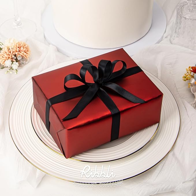 Ribbli Black Satin Ribbon Double Faced Satin 1/2 inch x Continuous 50 Yards-Black Ribbon for Gift Wrapping Crafts Wedding Decoration Bows Bouquet Floral Arrangement