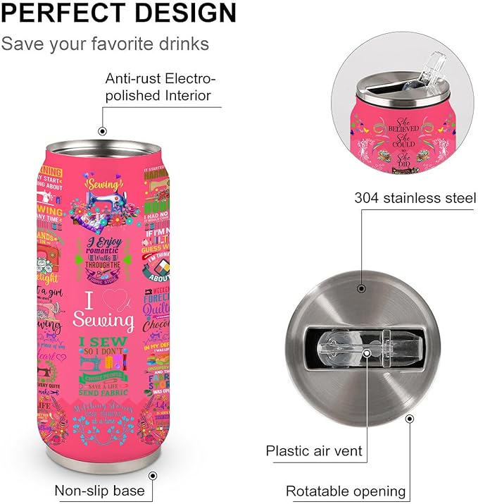 Sewing Tumbler Gifts For Women Girls Sewing Stainless Steel Insulated Tumbler With Straw Lid,Sewing Gifts For Women Quilting Crochet Lover Mom Grandma 17 Oz