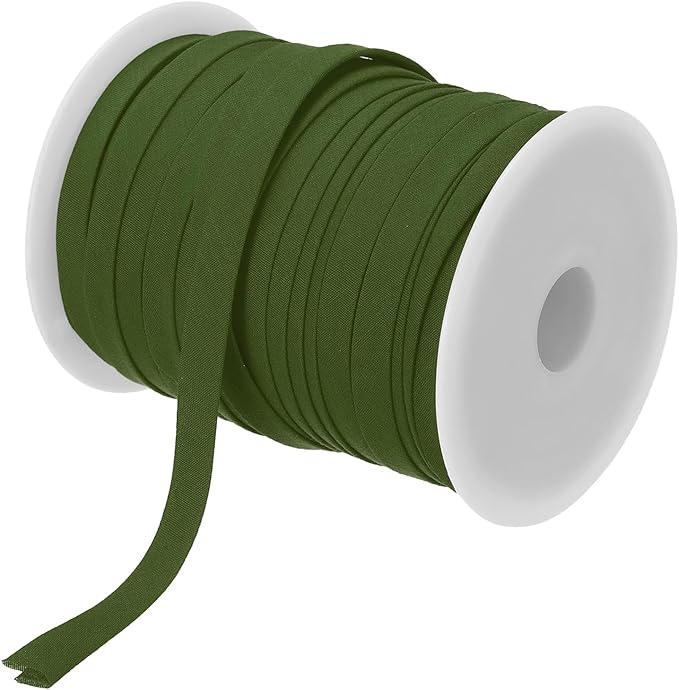 MECCANIXITY 2/5 Inch Double Fold Bias Tape Polyester Continuous Bulk Bias Tape for Sewing,Seaming Quilting Hemming Binding Crafts (Army Green 55 Yards)