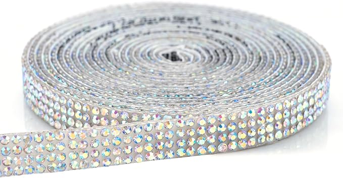 Novani Self Adhesive Rhinestone Ribbon, 0.35 Inch Wide 9 Yards 1 Roll, AB Crystal Diamond Bling Strips for DIY Crafts,Home Decor,Glitter Glass Rhinestone Tape for Crafting,Car Decoration