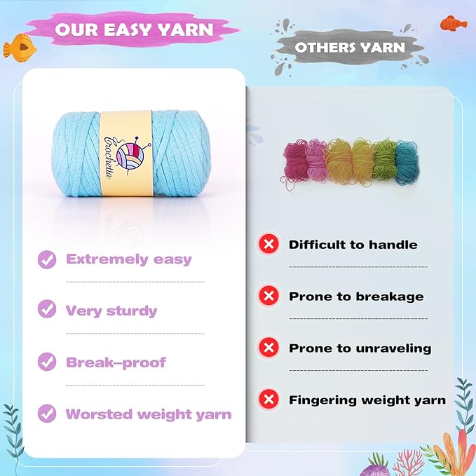 Crochetta Crochet Kit for Beginner, Crochet Starter Kit with Step-by-Step Video Tutorials, Learn Crochet Kits for Adults Women Men Complete Kit Included, 1 Pack Mermaid Cat(40%+ Yarn)