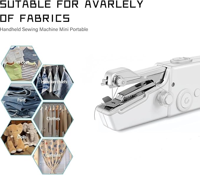 Handheld Sewing Machine,Sewing Machines for Beginners,Portable Electric Mini and Samll Hand Held Kit for Adults Included Mannual and Accessories,Sewing Hem Quick Stitching (White-01)