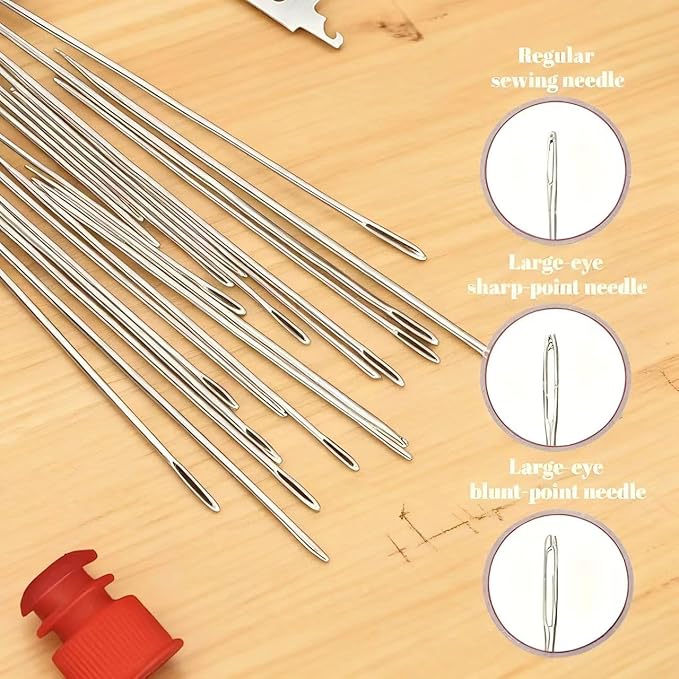 Big Eye Steel Sewing Needles Kit, Stainless Steel Hand Sewing Needles Set with Large Eye for Easy Threading, Durable Rust-Proof Craft Needles for DIY Sewing, Handmade, and Mending (37 Pcs)