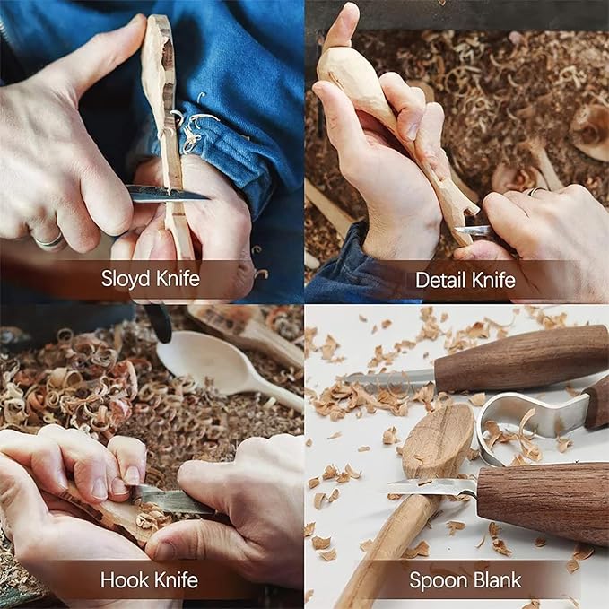 WGLILO Wood Carving Tool Kit for Adult Beginners Woodworking, Whittling Knife Set with Large Leather Case and Gouge, Wooden Spoon Carving Kits, Gifts for Men Women Carving Enthusiasts Friends