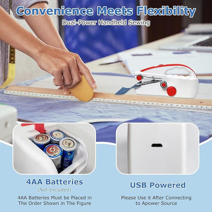 Easy-to-Use Portable Mini Handheld Sewing Machine for Beginners, 2 Speeds, Equipped with LED Lights, Sewing Machine for Kids and Adults, Suitable for Sewing Clothes, Fabrics, Cutains, DIY