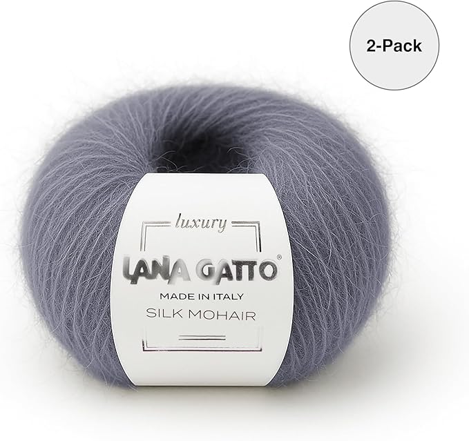 Mohair Silk Yarns for Knitting, Lana Gatto Luxury Silk Mohair Line (Gray - 30480, 2)