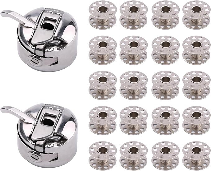 2PCS Bobbin Cases & 20PCS Metal Sewing Machine Bobbins Replacement Kit - Compatible with Brother, Singer, Janome, Etc Suitable for Front Loading 15 Class Apparatus