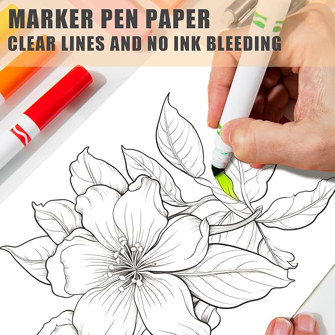Tlenpo Floral Coloring Books for Adults, Spiral Bound 130gsm Thick Paper Non-Bleed, Alcohol Markers Coloring Books for Adults Relaxation, Anxiety Relief Gifts, Single-Sided Print with 50 Pages