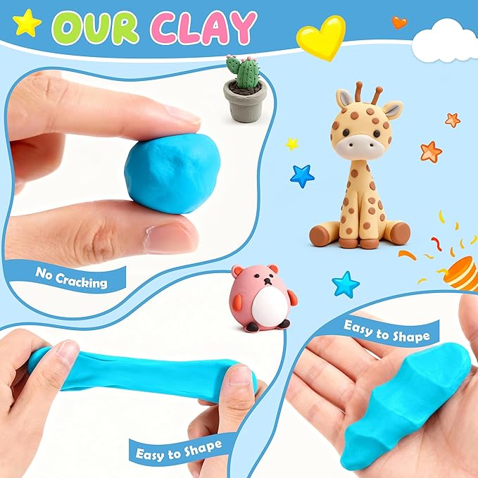 50 Colors Polymer Clay kit，Modeling Clay with Sculpting Tools for Starter,Oven Bake DIY Model Clay,Non-Toxic, Non-Sticky,Gift for Kids Adults
