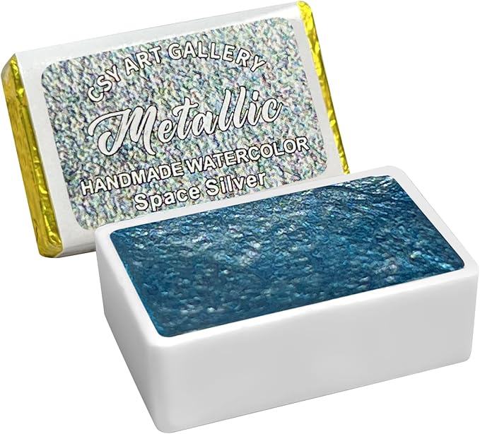 CSY art gallery Metallic Handmade Watercolor Paint Full Pans Space Silver - Shimmer -Glitter-Metal Watercolors Choose Your Color
