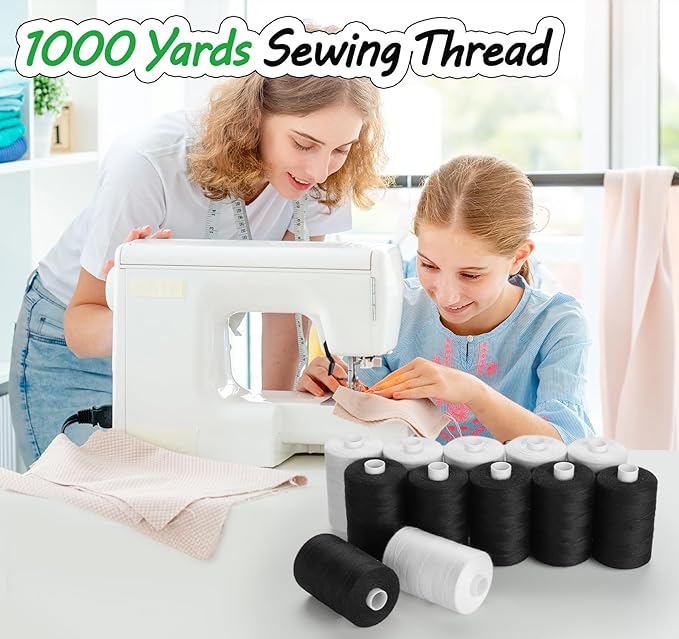 12 Pcs White Sewing Thread, 1000 Yard Each Spool 402 Polyester White Thread for Sewing, All Purpose Threads for Machine, Hand Stitching, Embroidery Clothing Repair, Home Decor
