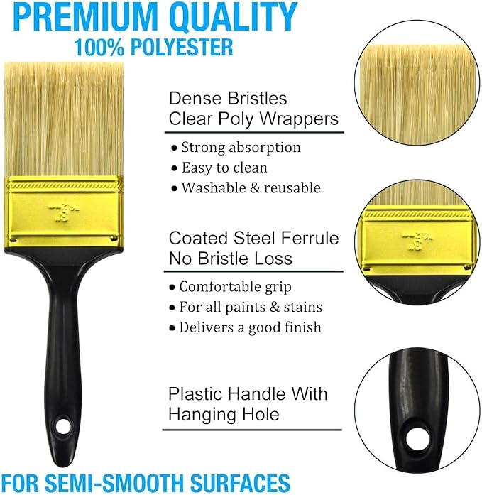 Great Andrew Paint Brushes, 5 Pack Great Value Multi use(3" 2" 1.5" 1" Flat &1.5" Angled) Paint Brush Pack, Paint Brushes Set for Home Furniture Fences Wall Trim