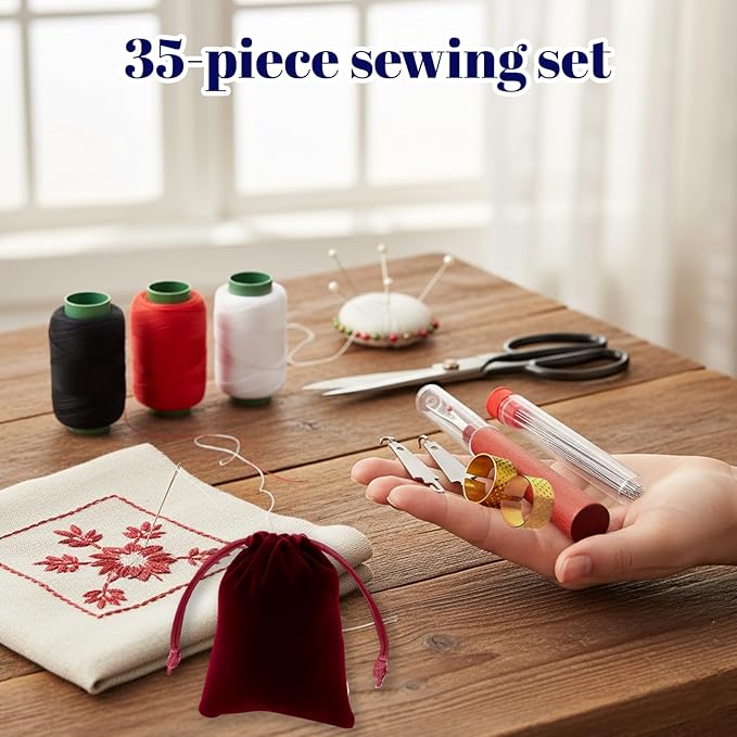 34 PCS Steel Needles for Hand Sewing Kit, Stainless Steel Sewing Needles Kit with Big Eye Design, Professional Handmade Quilting and Craft Needles for DIY Sewing Projects