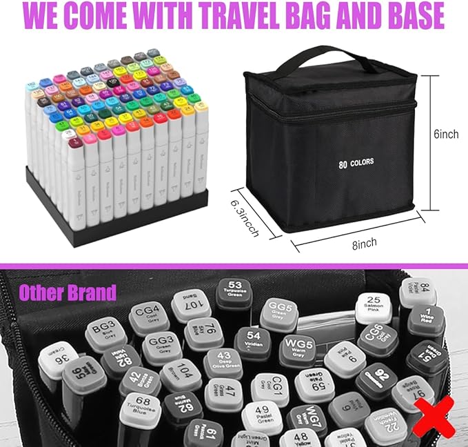 80 Colors Alcohol Markers with Base Dual Tip Drawing Markers for Adult and Kids Comics Coloring Sketching Illustration (80 White) -Refillable