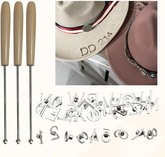 Aepiraza 36Pcs Mini 1" Assorted Characters Branding Irons, 26Pcs Letters and 10Pcs Numbers Leather Branding Tool with 3Pcs Changeable 12" Handle for Wood Working, Leather Hats, Felt, Cowhide