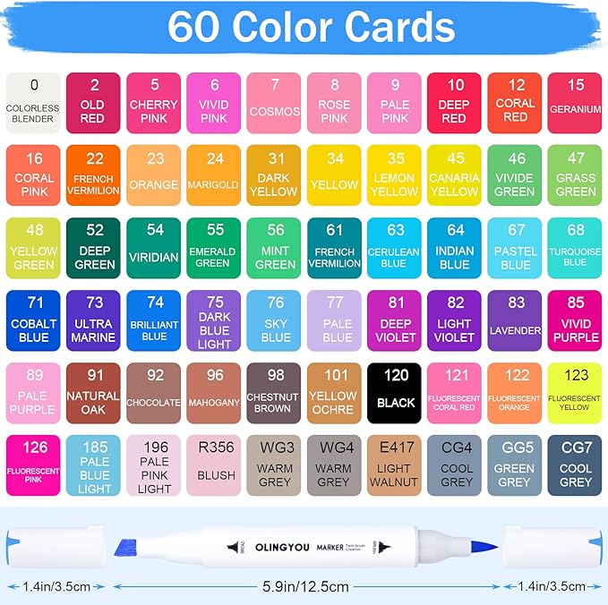 60 Colors Alcohol Markers with Base Dual Tip Drawing Markers for Comics Coloring Sketching Illustration,Stocking Stuffers, Christmas Gift Idea for Teens