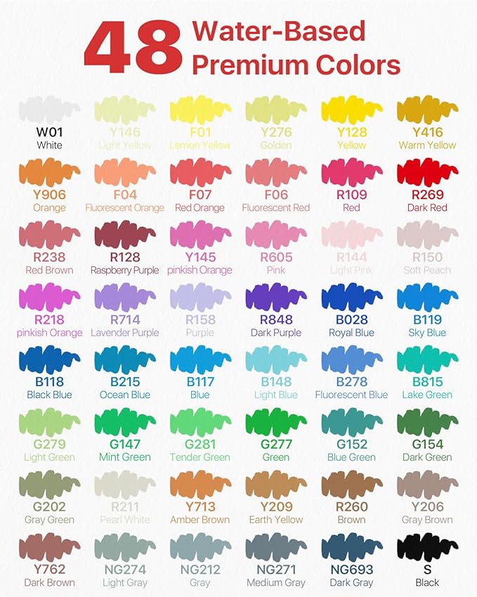 JusArt 48 Colors Acrylic Paint Markers with Canvas Bag, Water-Based No-Bleed Paint Pens with Automatic Ink Control, Waterproof Brush Tip Markers for DIY Art & Crafts -Fabric, Rock, Wood, Glass, Metal