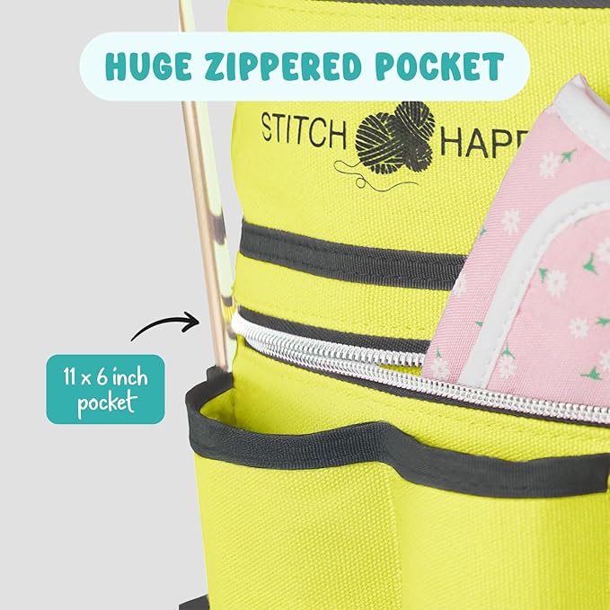 Stitch Happy Knitting Bag, Sunshine: 7 Pocket Yarn Bag, Crochet Bag, Yarn Storage, or Crochet Storage