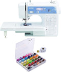 Brother XR9550 Sewing and Quilting Machine (White) Bundle with 36-Piece Bobbins and Sewing Threads with Case (2 Items)