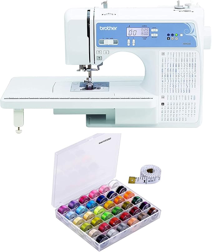 Brother XR9550 Sewing and Quilting Machine (White) Bundle with 36-Piece Bobbins and Sewing Threads with Case (2 Items)