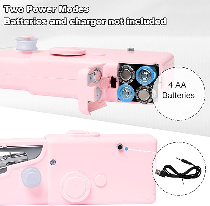 ALIBBON Handheld Sewing Machine for Beginners Portable Electric Mini Sewing Machine with Accessory Kit Small Hand Stitching Machine for DIY Clothes Home Travel Sewing Kit for Adults (Pink)