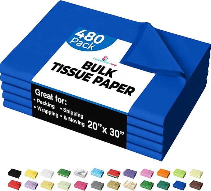 Party Solids Dark Blue Tissue Paper for Gift Bags - 20" X 30" Bulk Tissue Paper Dark Blue 480 Sheets - 10lb Newsprint for Packing, Birthday Gift Box Filler, Packing Supplies for Moving Supplies