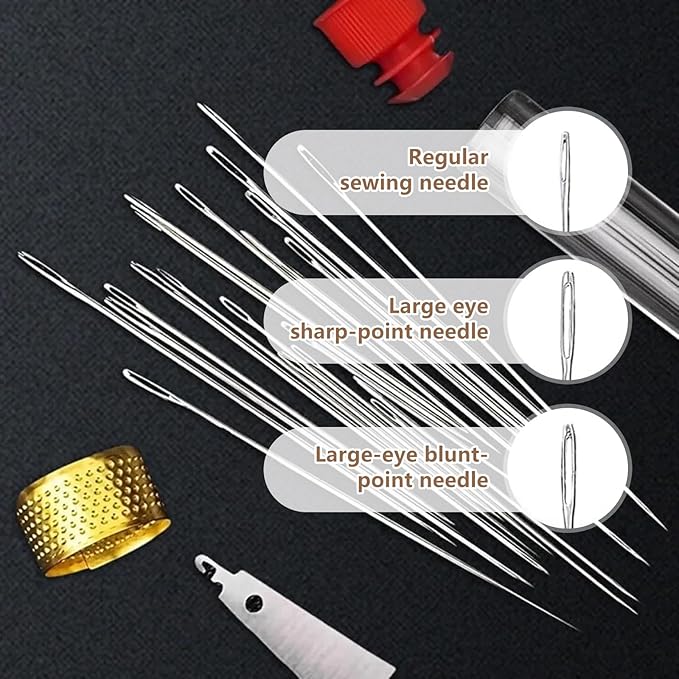 37Pcs Sewing Tool Set, 2026 New Big Eye Steel Sewing Needle Kit, Threader and Needle Repair Kit Stainless Steel Needles for Hand Sewing,Punch Needle Kit Repair Tools for Beginners & Daily Use