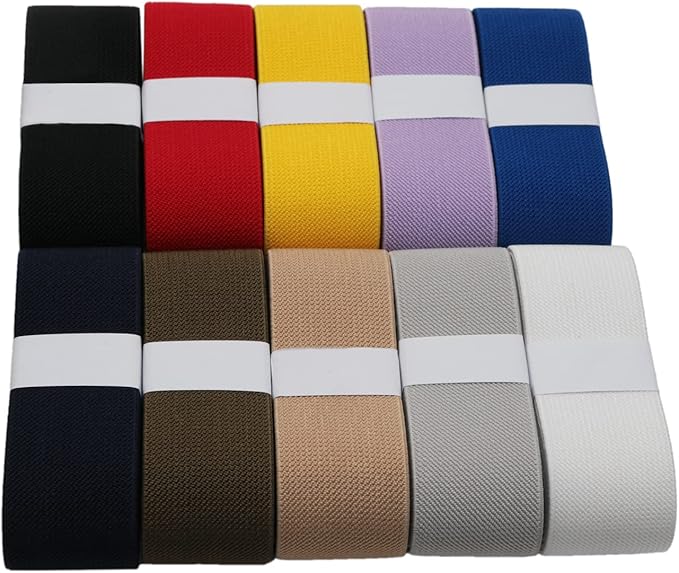 1 1/2 Inch 20 Yards Knit Elastic Band Double-Side Twill Woven Elastic Heavy Stretch High Elasticity for Sewing Pants Waistband, Wigs, Skirts, Craft DIY Projects Mixed Color
