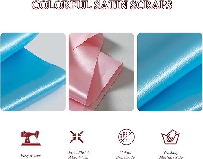 Q&J Fabric Co. 35Pcs 10" x 8" Satin Fabric Fat Quarter Cloth Pre-Cut Quilt Squares Bundle Assorted Colors Sheets Quilting Fabric for Festive Gift Doll Bags Sewing and DIY Crafting Patchwork Cushions